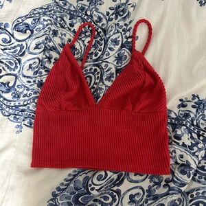 Red spaghetti strap tank